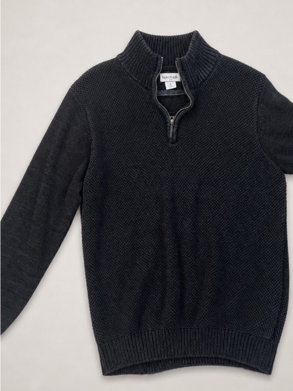 Haggar men’s navy blue textured knit half-zip sweater - size m